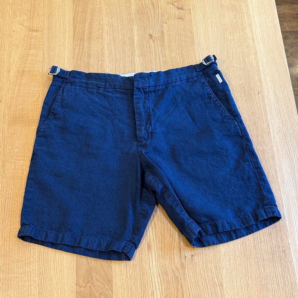 Orlebar Brown Navy Linen Flat Front Shorts